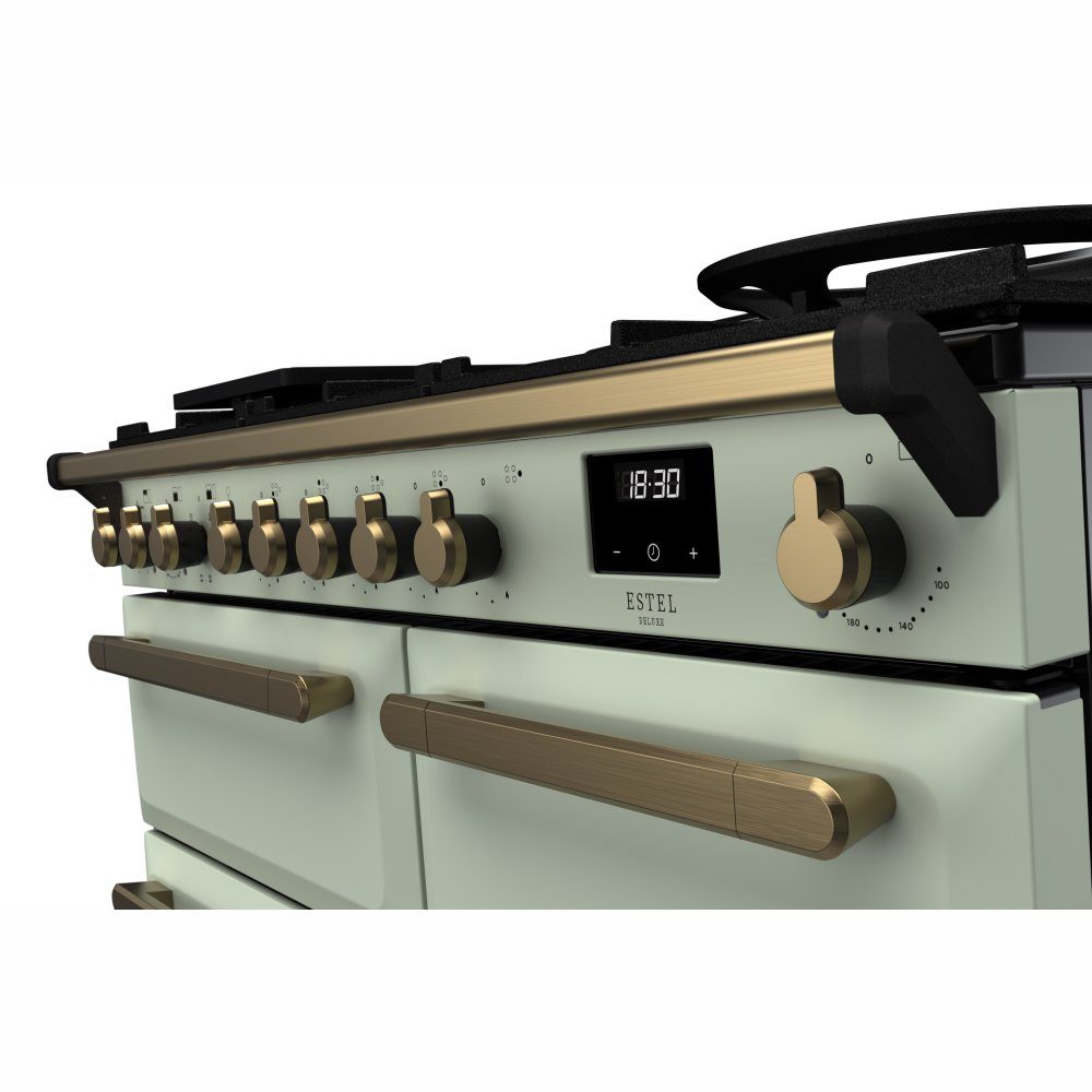 Rangemaster Estel Deluxe 100cm Dual Fuel Range Cooker With Antique Brass Trim 18080 ESDL100DFPMNT/AB1 – Mint