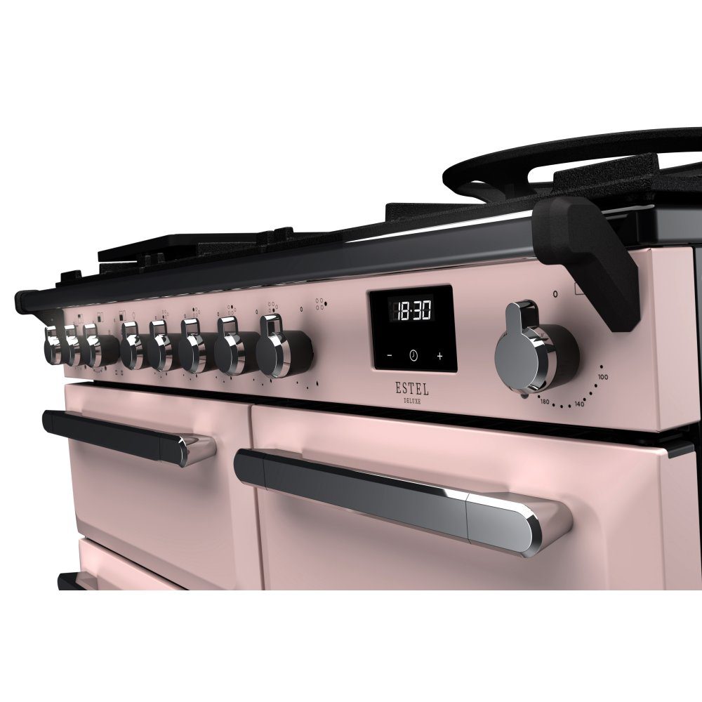 Rangemaster Estel Deluxe 100cm Dual Fuel Range Cooker With Chrome Trim 15084 ESDL100DFPPPK/CM1 – Pale Pink