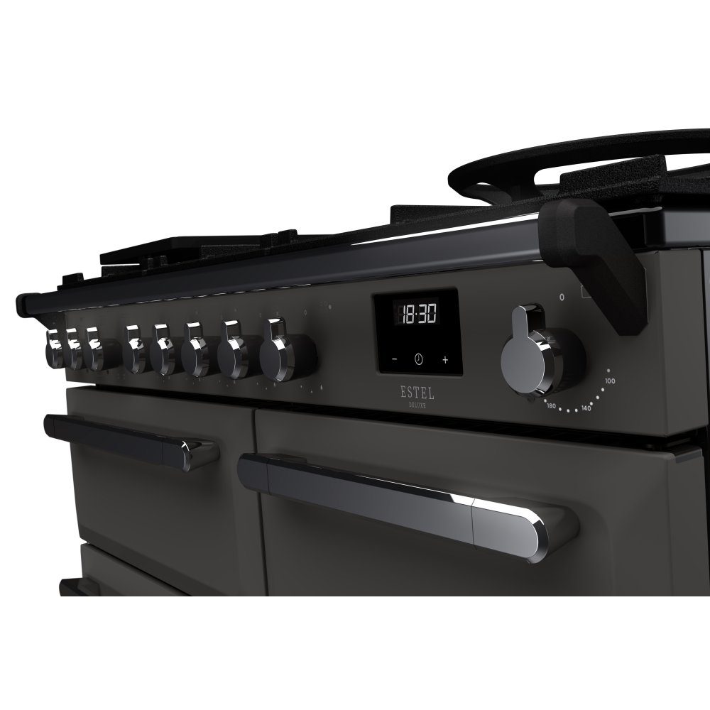 Rangemaster Estel Deluxe 100cm Dual Fuel Range Cooker With Chrome Trim 15079 ESDL100DFPSLT/CM1 – Slate
