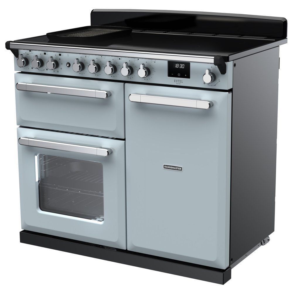 Rangemaster Estel Deluxe 100cm Induction Range Cooker With Chrome Trim 15117 ESDL100EIPMSB/CM1 – Misty Blue
