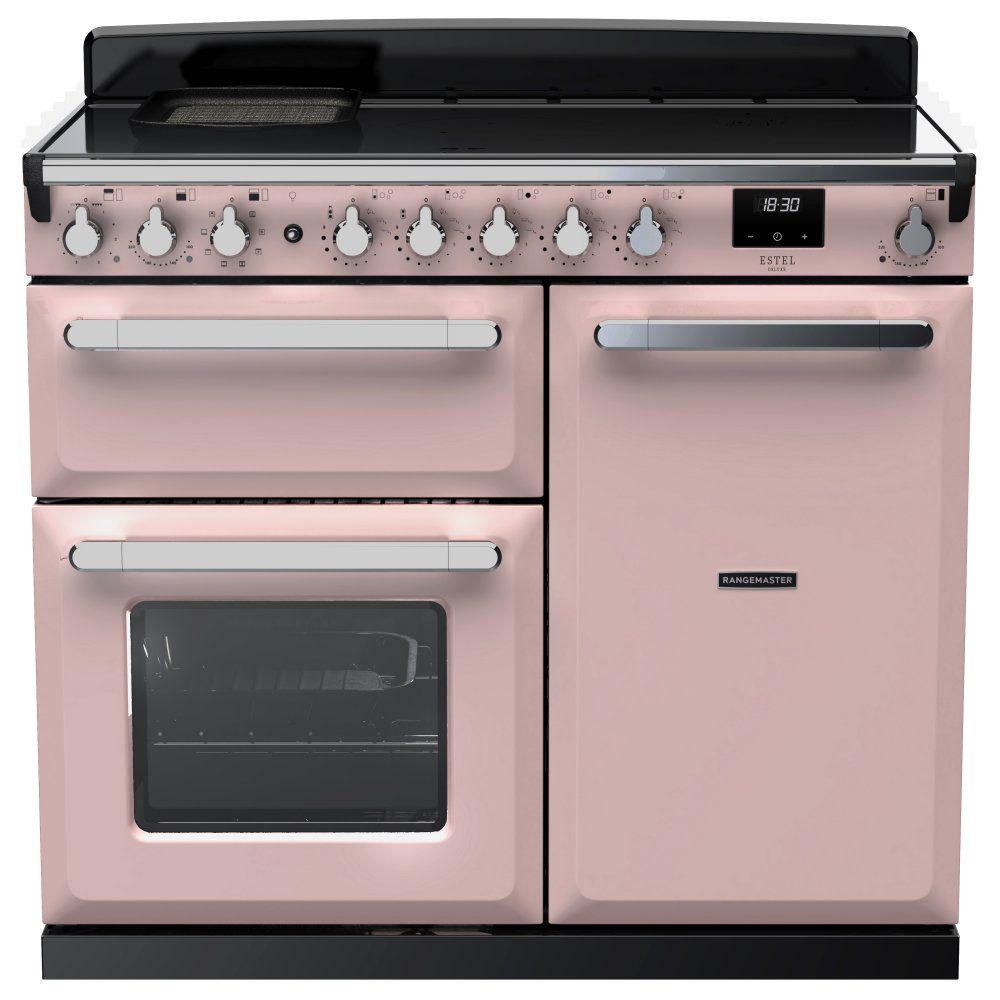 Rangemaster Estel Deluxe 100cm Induction Range Cooker With Chrome Trim 15118 ESDL100EIPPPK/CM1 – Pale Pink