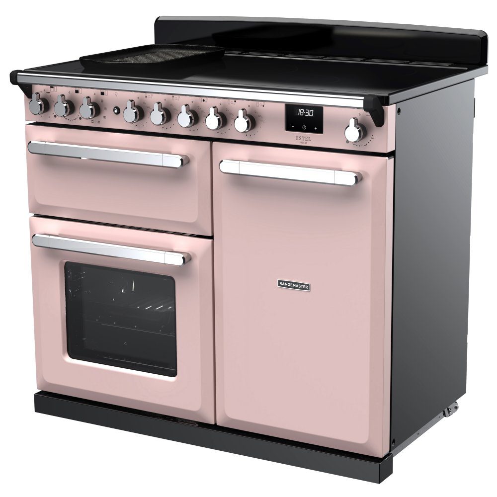 Rangemaster Estel Deluxe 100cm Induction Range Cooker With Chrome Trim 15118 ESDL100EIPPPK/CM1 – Pale Pink