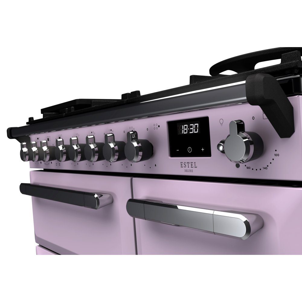 Rangemaster Estel Deluxe 90cm Dual Fuel Range Cooker With Chrome Trim 17843 ESDL90DFPHTH/CM1 – Heather