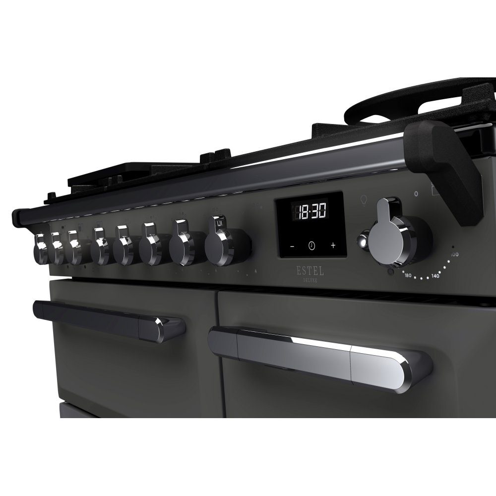 Rangemaster Estel Deluxe 90cm Dual Fuel Range Cooker With Chrome Trim 14977 ESDL90DFPSLT/CM1 – Slate