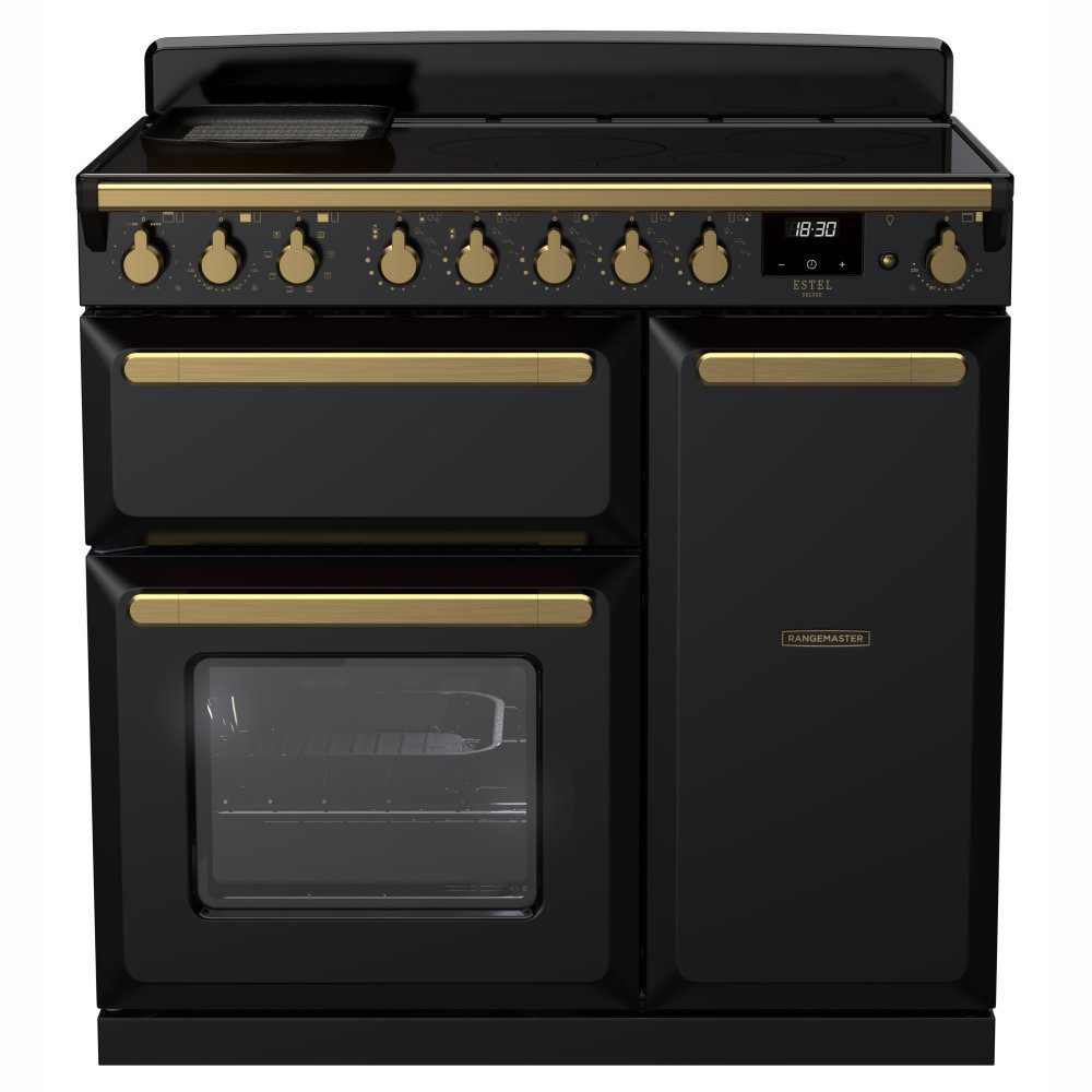 Rangemaster Estel Deluxe 90cm Induction Range Cooker With Antique Brass Trim 18053 ESDL90EIPGBL/AB1 – Black