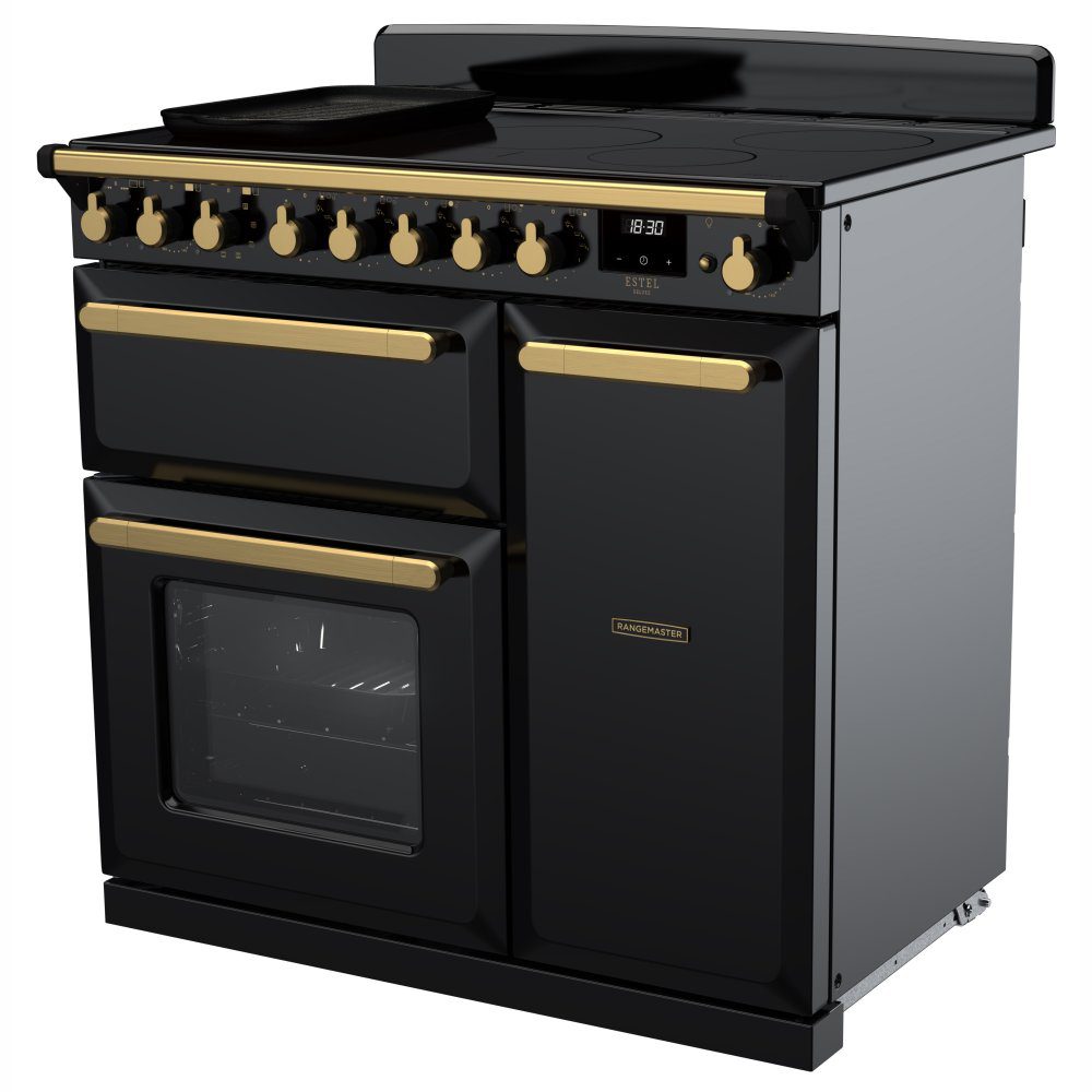 Rangemaster Estel Deluxe 90cm Induction Range Cooker With Antique Brass Trim 18053 ESDL90EIPGBL/AB1 – Black