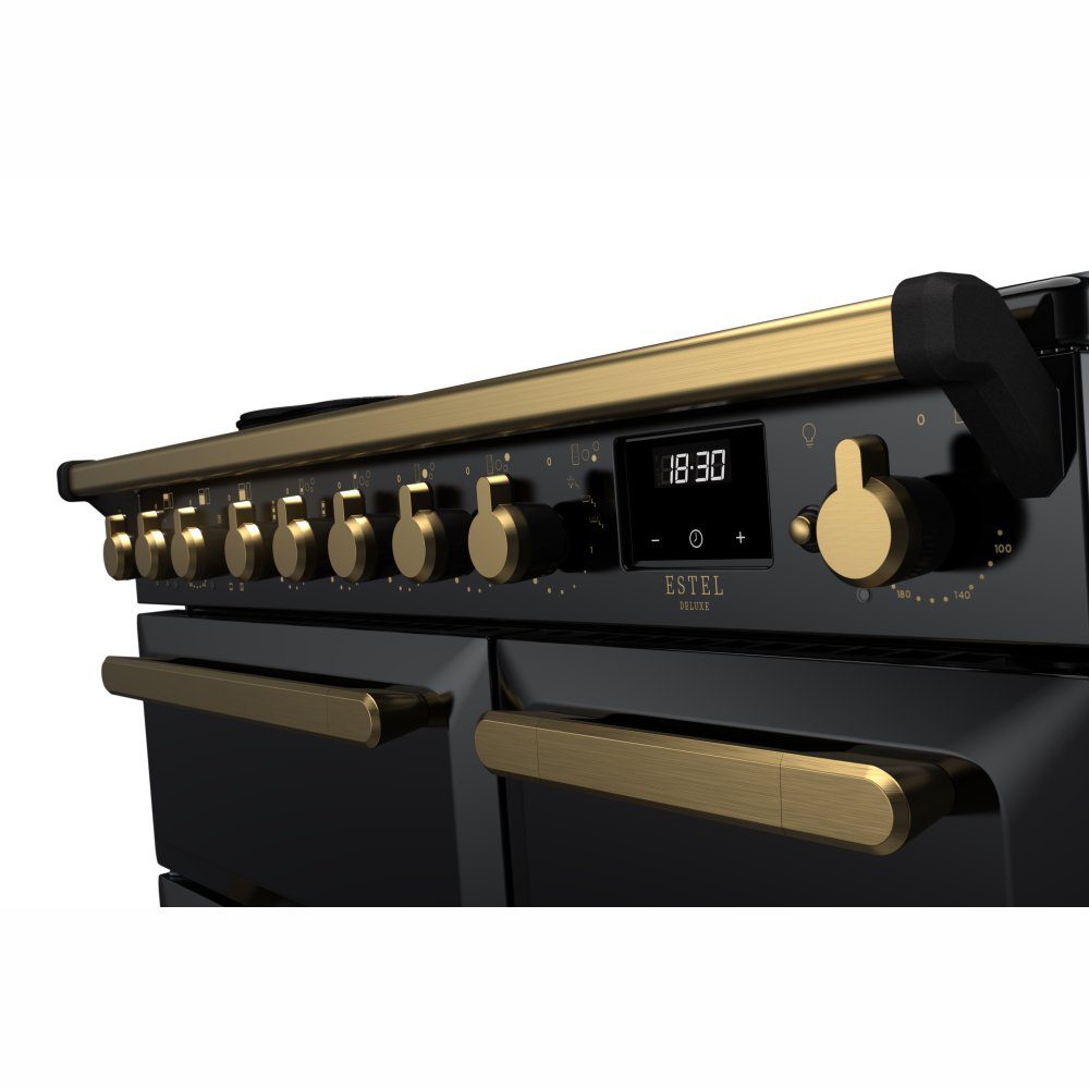 Rangemaster Estel Deluxe 90cm Induction Range Cooker With Antique Brass Trim 18053 ESDL90EIPGBL/AB1 – Black