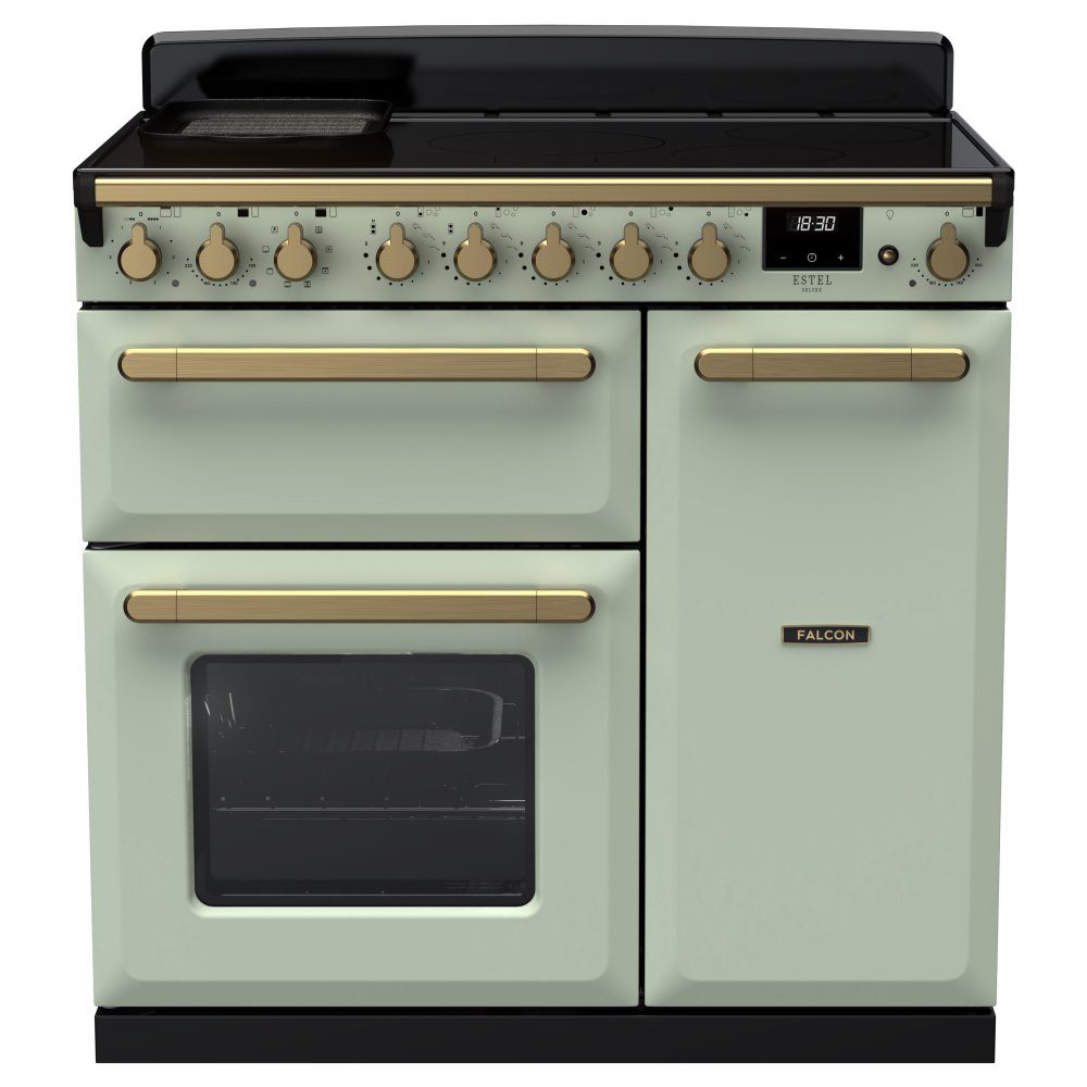 Rangemaster Estel Deluxe 90cm Induction Range Cooker With Antique Brass Trim 18059 ESDL90EIPMNT/AB1 – Mint