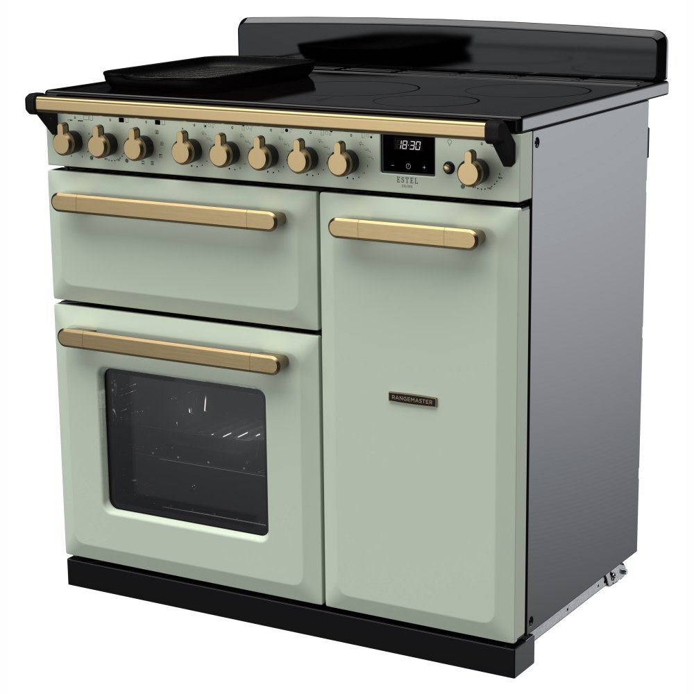 Rangemaster Estel Deluxe 90cm Induction Range Cooker With Antique Brass Trim 18059 ESDL90EIPMNT/AB1 – Mint