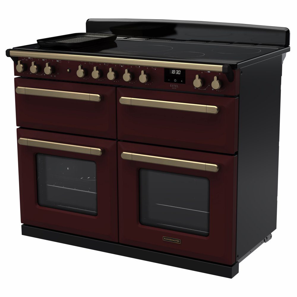 Rangemaster Estel Deluxe BC 110cm Induction Range Cooker With Antique Brass Trim 18168 ESDLB110EIPBOR/AB1 – Bordeaux