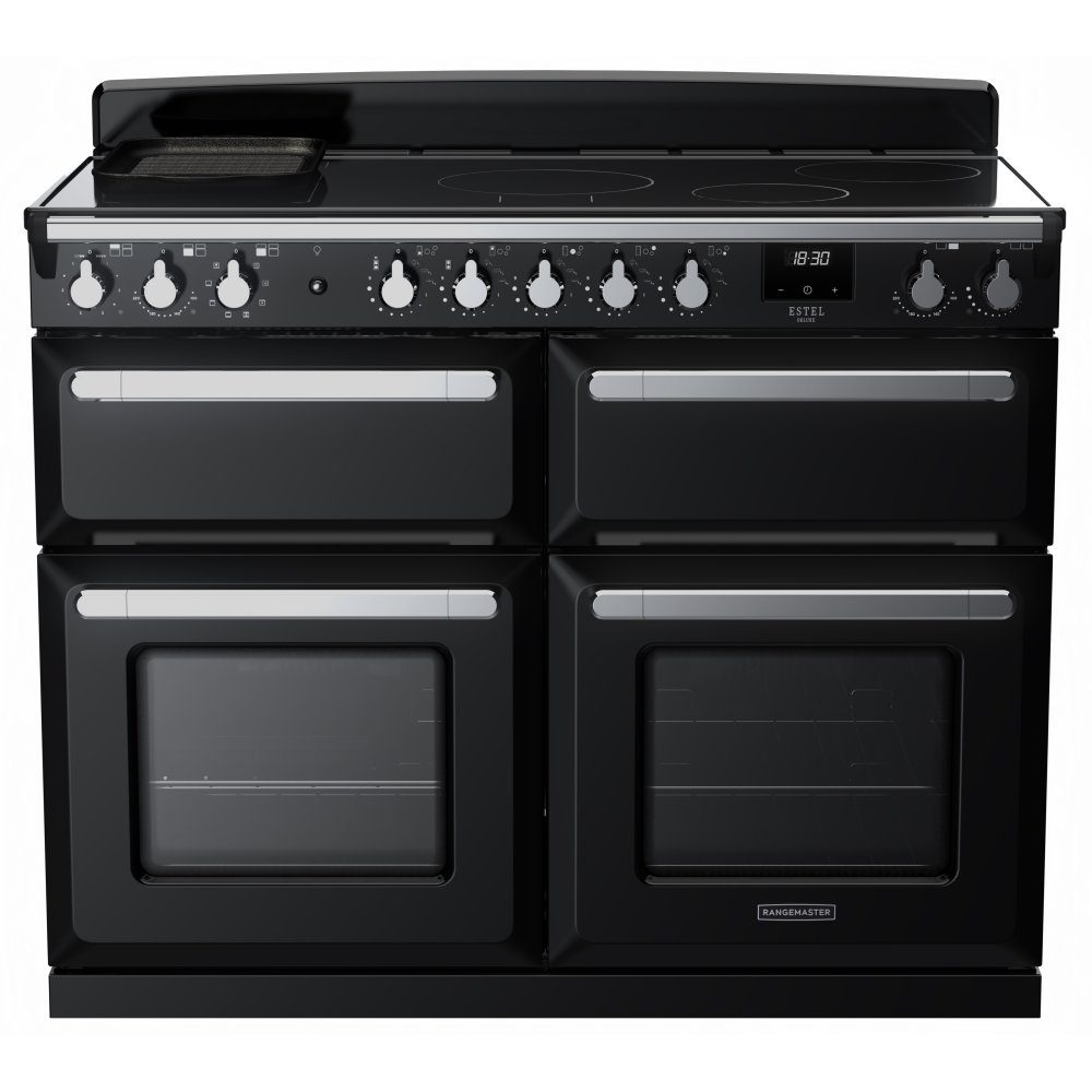 Rangemaster Estel Deluxe BC 110cm Induction Range Cooker With Chrome Trim 15299 ESDLB110EIPGBL/CM1 – Black