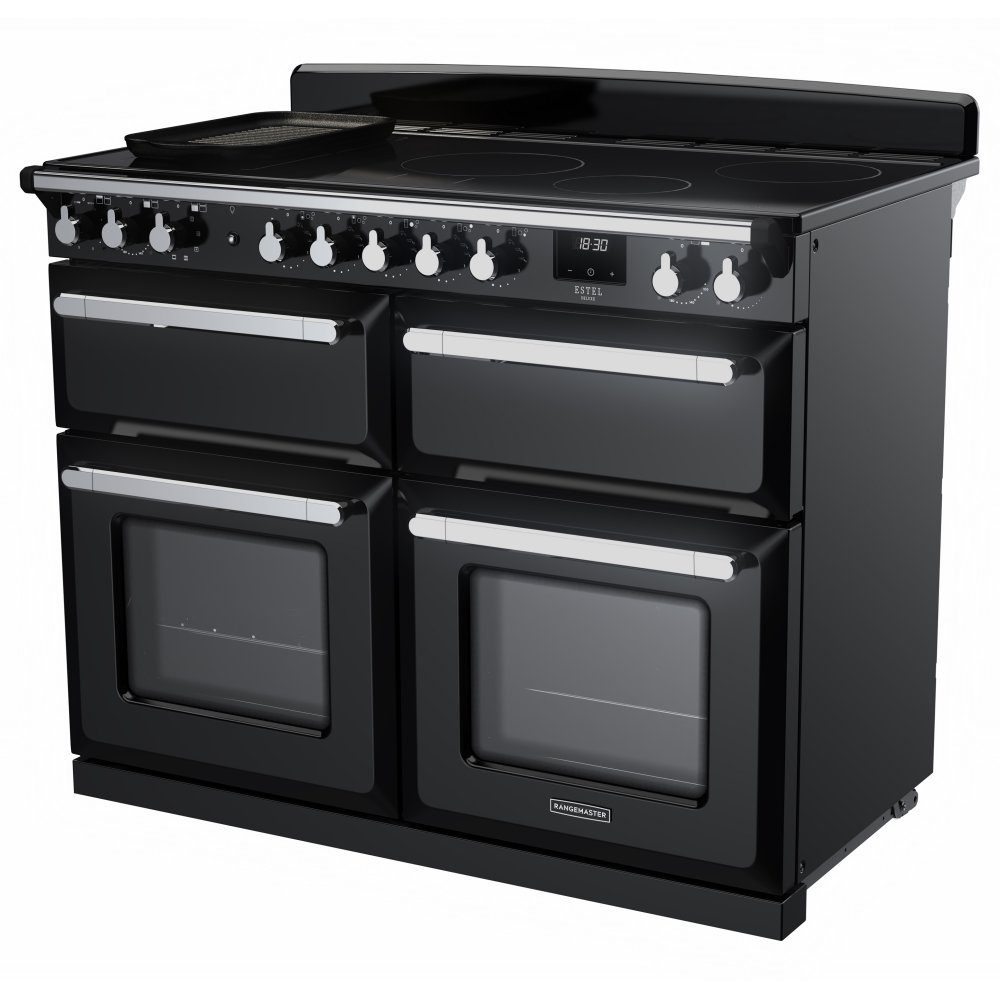 Rangemaster Estel Deluxe BC 110cm Induction Range Cooker With Chrome Trim 15299 ESDLB110EIPGBL/CM1 – Black