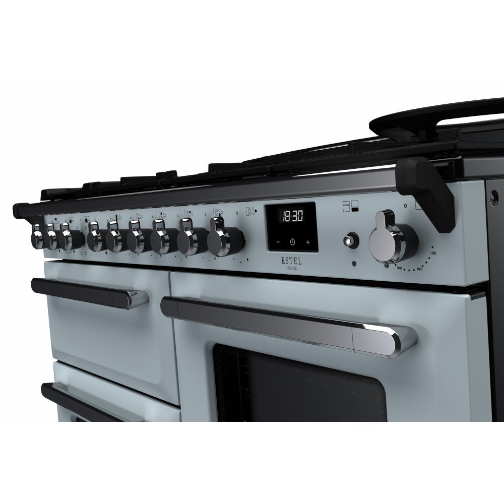 Rangemaster Estel Deluxe OC 110cm Dual Fuel Range Cooker With Chrome Trim 15151 ESDLO110DFPMSB/CM1 – Misty Blue