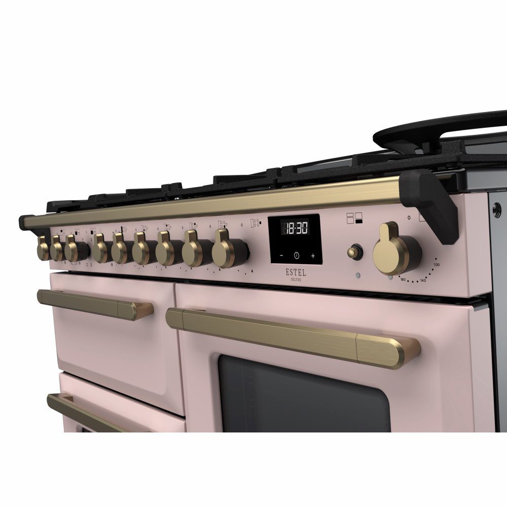Rangemaster Estel Deluxe OC 110cm Dual Fuel Range Cooker With Antique Brass Trim 18107 ESDLO110DFPPPK/AB1 – Pale Pink