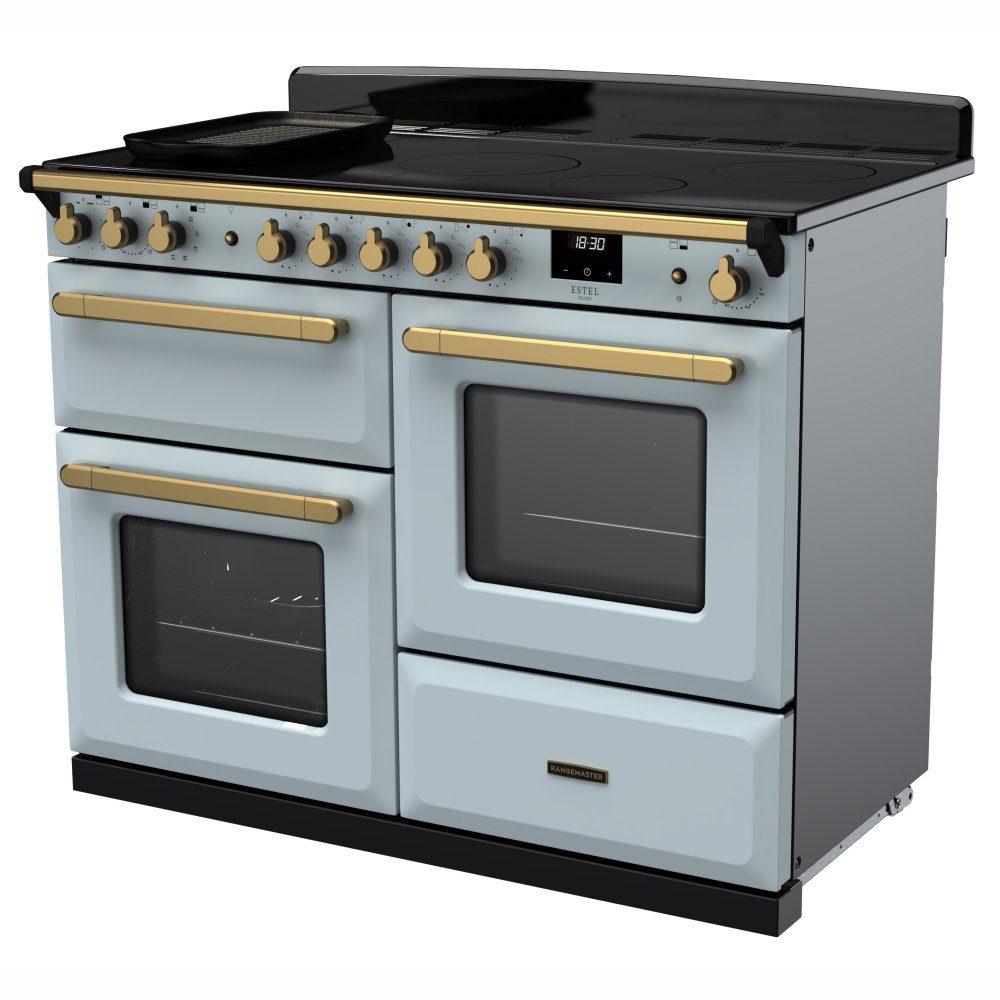 Rangemaster Estel Deluxe OC 110cm Induction Range Cooker With Antique Brass Trim 18127 ESDLO110EIPMSB/AB1 – Misty Blue