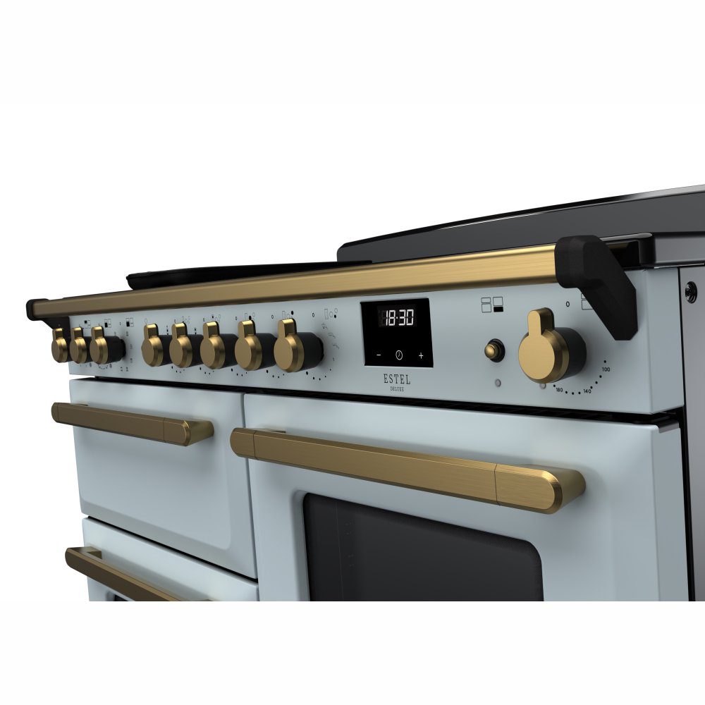 Rangemaster Estel Deluxe OC 110cm Induction Range Cooker With Antique Brass Trim 18127 ESDLO110EIPMSB/AB1 – Misty Blue