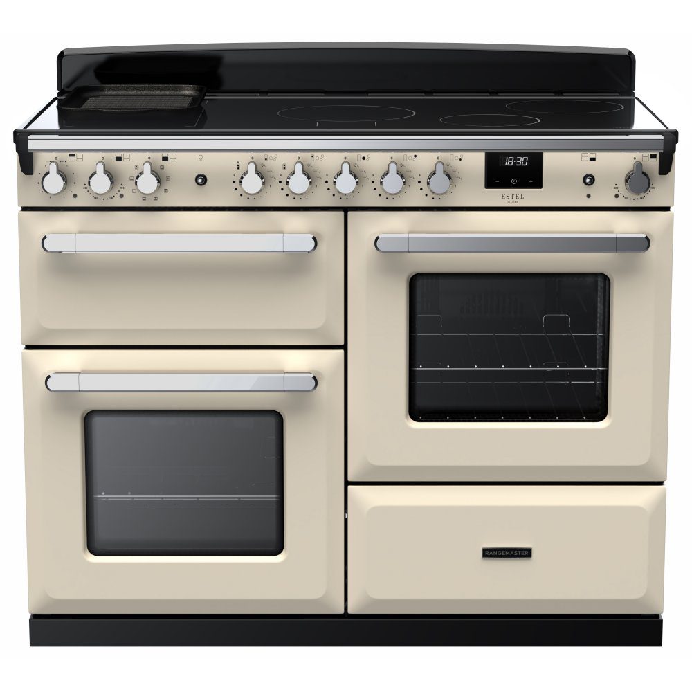 Rangemaster Estel Deluxe OC 110cm Induction Range Cooker With Chrome Trim 15199 ESDLO110EIPPCR/CM1 – Pale Cream