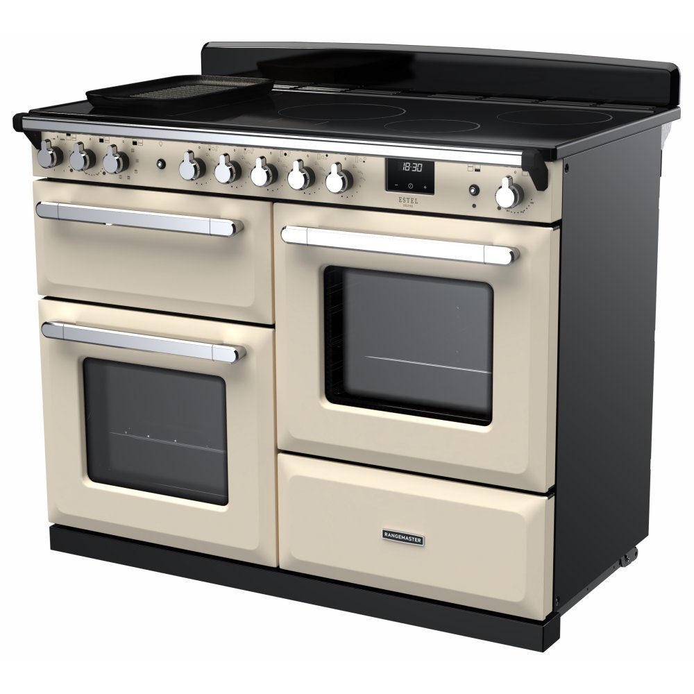 Rangemaster Estel Deluxe OC 110cm Induction Range Cooker With Chrome Trim 15199 ESDLO110EIPPCR/CM1 – Pale Cream