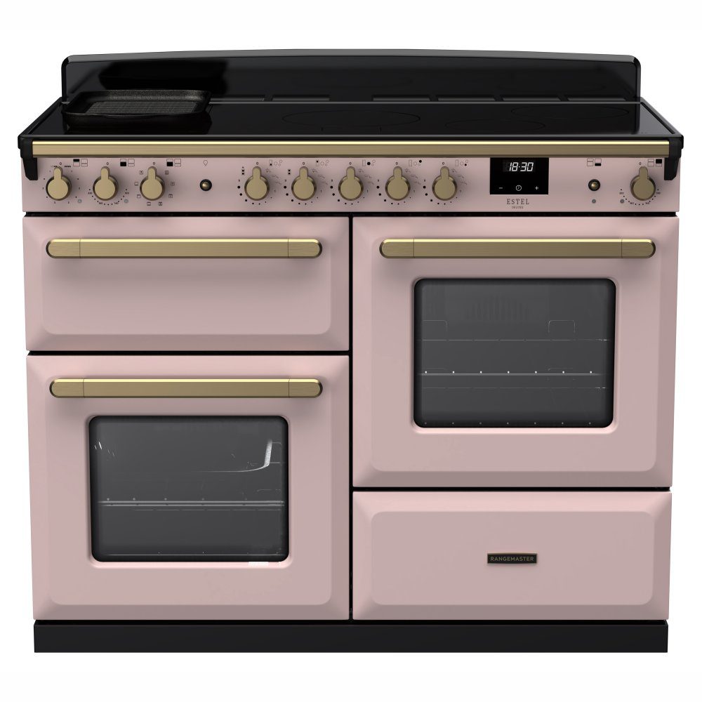 Rangemaster Estel Deluxe OC 110cm Induction Range Cooker With Antique Brass Trim 18128 ESDLO110EIPPPK/AB1 – Pale Pink