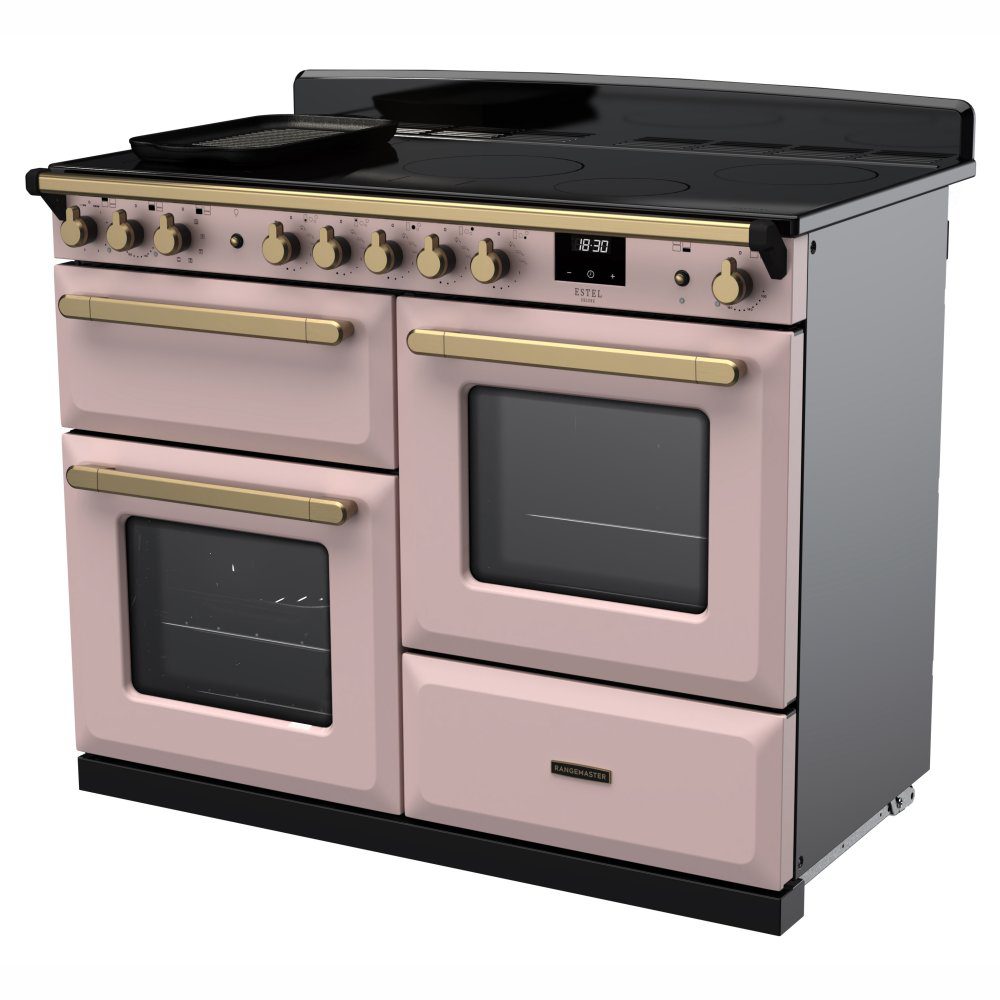 Rangemaster Estel Deluxe OC 110cm Induction Range Cooker With Antique Brass Trim 18128 ESDLO110EIPPPK/AB1 – Pale Pink