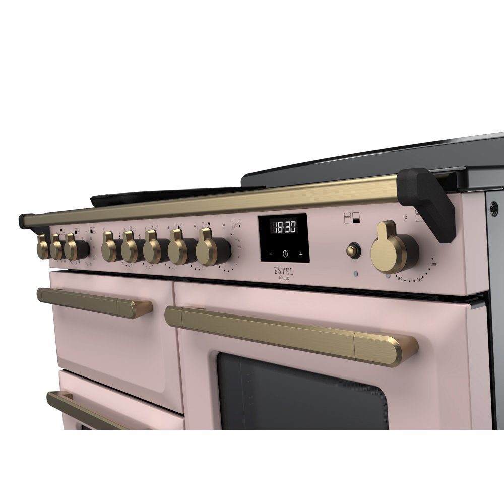 Rangemaster Estel Deluxe OC 110cm Induction Range Cooker With Antique Brass Trim 18128 ESDLO110EIPPPK/AB1 – Pale Pink