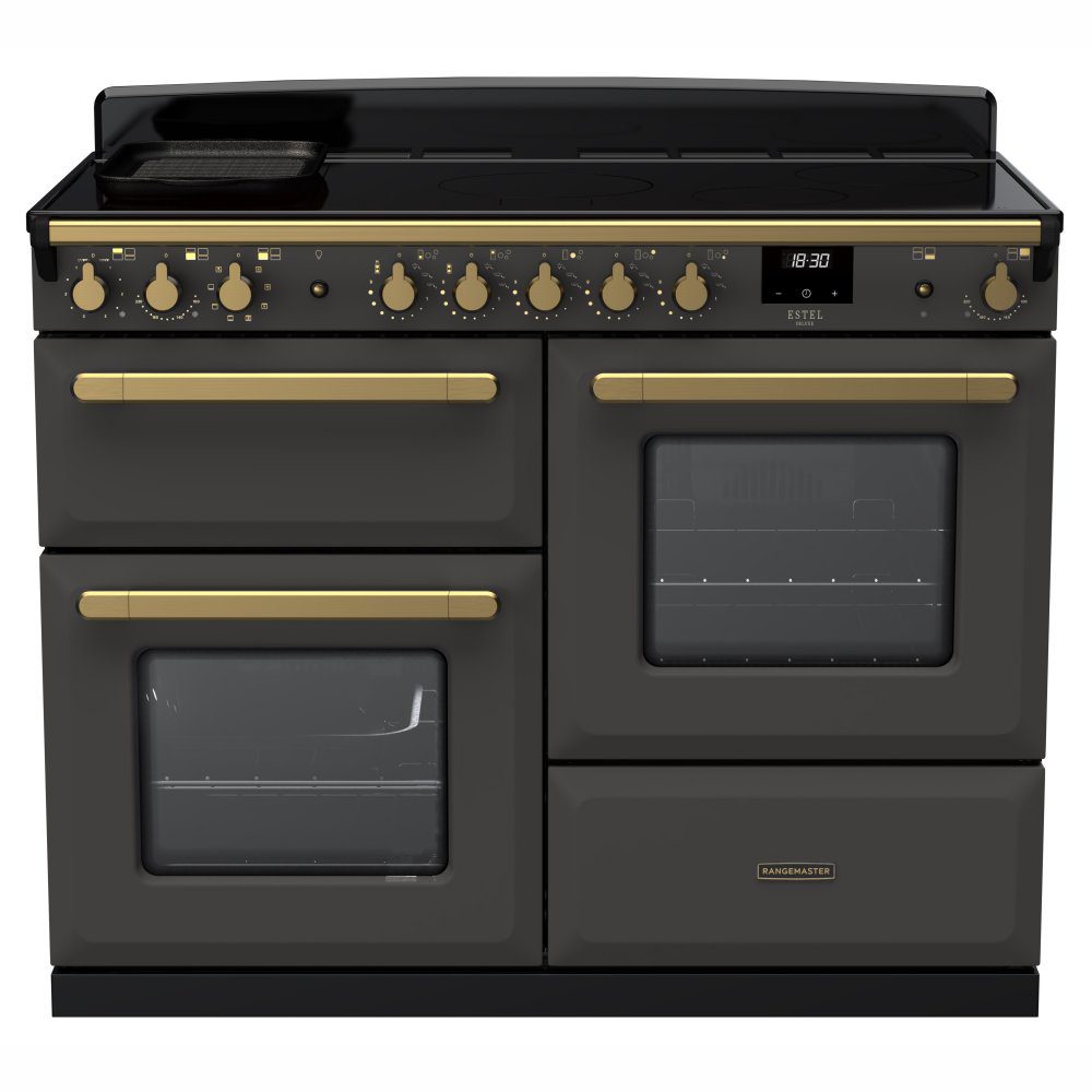 Rangemaster Estel Deluxe OC 110cm Induction Range Cooker With Antique Brass Trim 18124 ESDLO110EIPSLT/AB1 – Slate