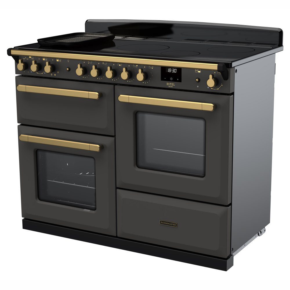 Rangemaster Estel Deluxe OC 110cm Induction Range Cooker With Antique Brass Trim 18124 ESDLO110EIPSLT/AB1 – Slate