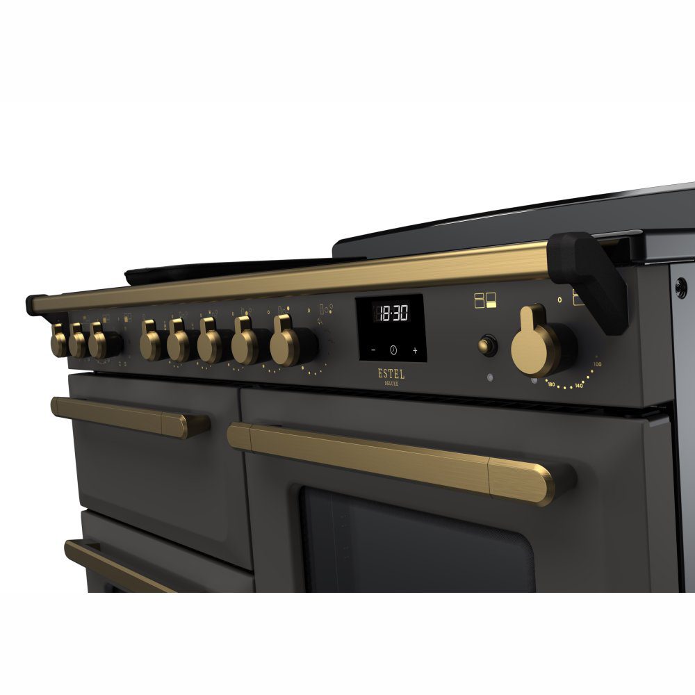 Rangemaster Estel Deluxe OC 110cm Induction Range Cooker With Antique Brass Trim 18124 ESDLO110EIPSLT/AB1 – Slate