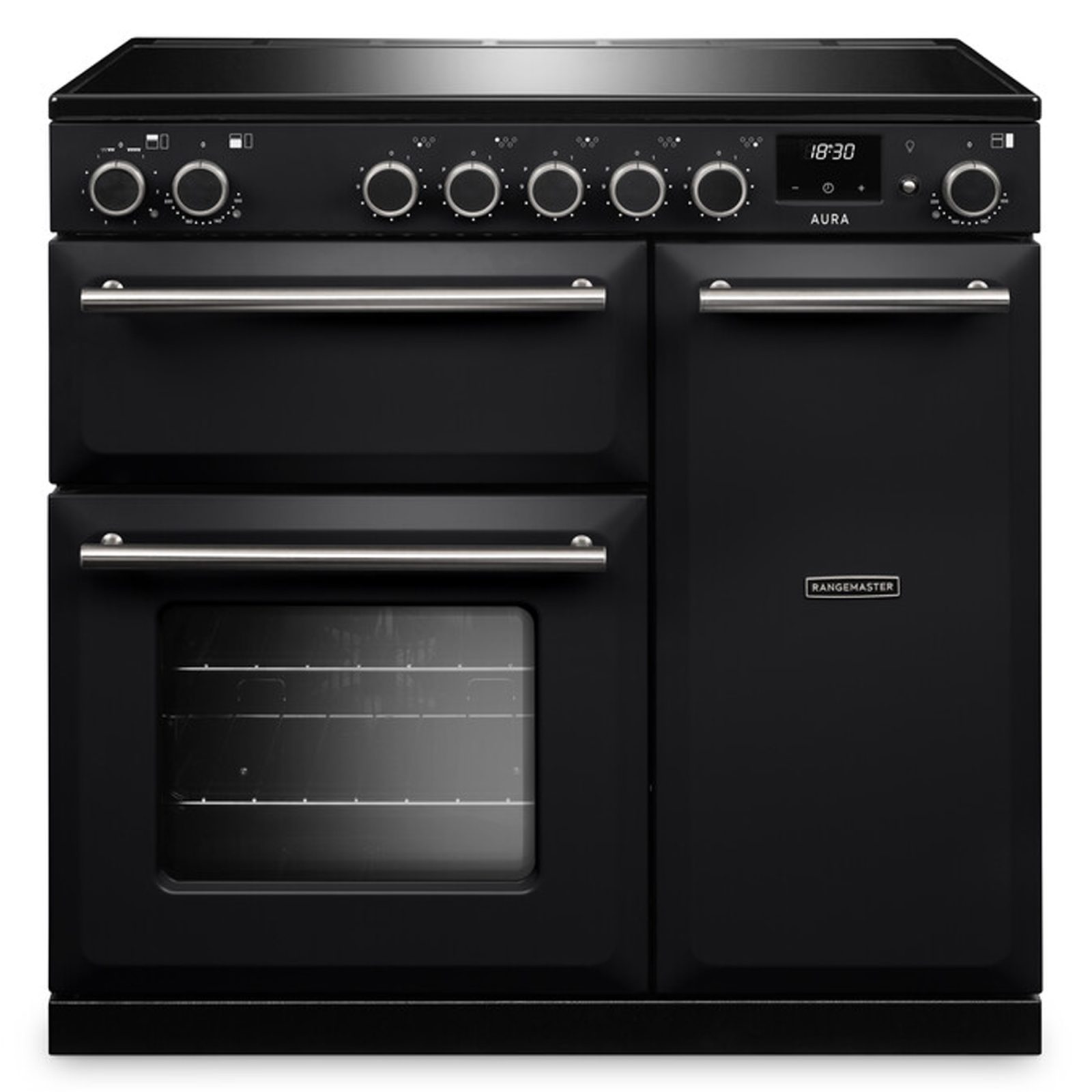 Rangemaster Aura 90cm Induction Range Cooker AURA90EIPCBL/BN1 – Charcoal Black / Brushed Nickel