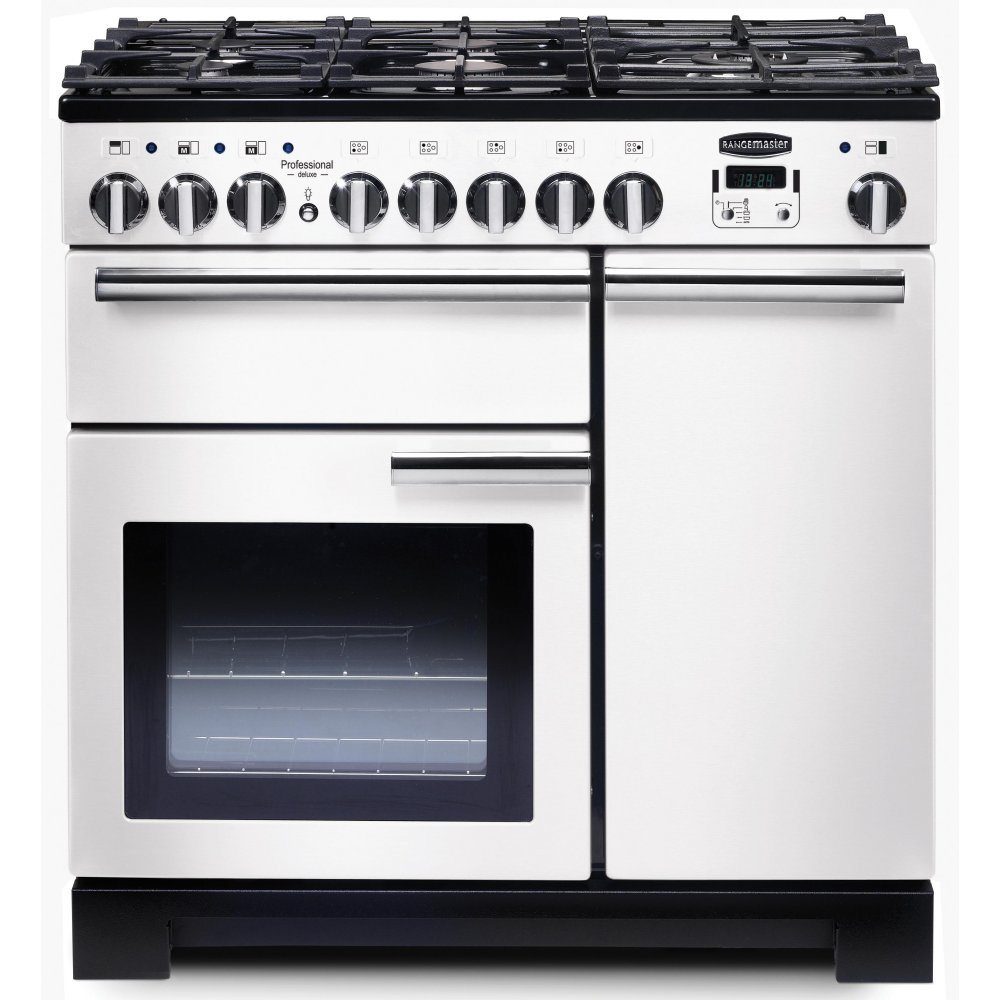 Rangemaster Professional Deluxe 90cm Dual Fuel Range Cooker 98960 PDL90DFFWH/C – White
