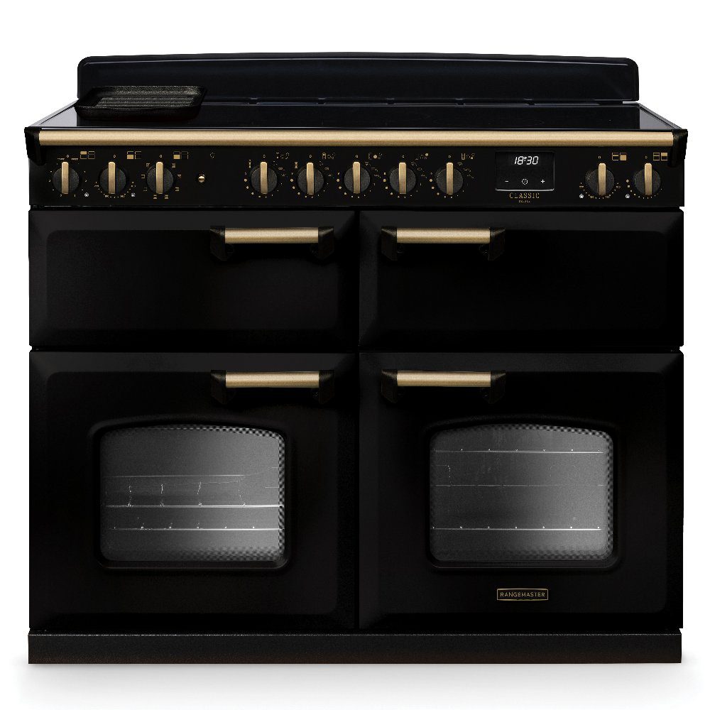 Rangemaster Classic Deluxe BC 110cm Induction Range Cooker Antique Brass Trim 18383 CLDLB110EIPGBL/AB1 – Black