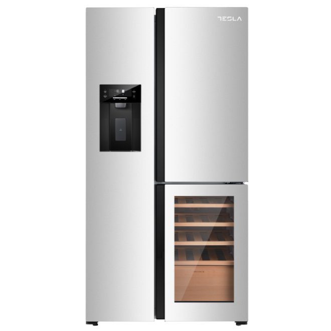 Tesla American Fridge Freezer With Wine Cooler, Water & Ice T530TDXG – Stainless Steel