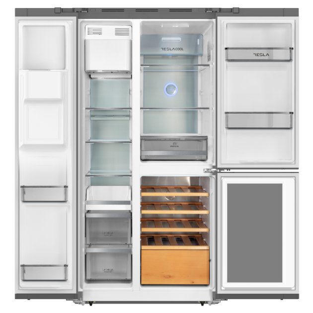 Tesla American Fridge Freezer With Wine Cooler, Water & Ice T530TDXG – Stainless Steel