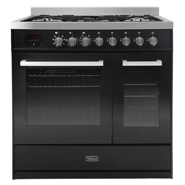 Tesla 90cm Professional Dual Fuel Range Cooker T90DDFRCB – Black