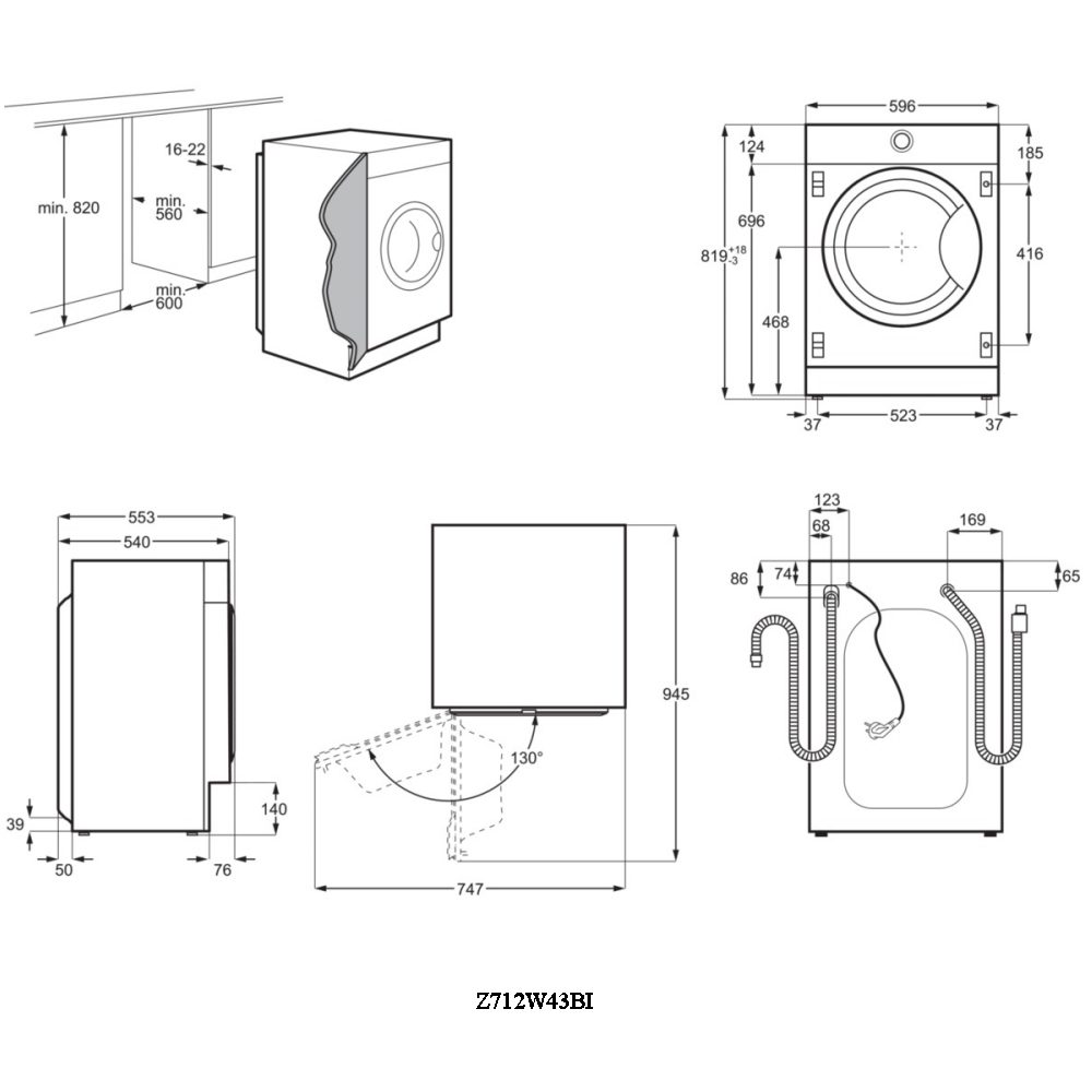 Zanussi 7kg Fully Integrated Washing Machine Z712W43BI