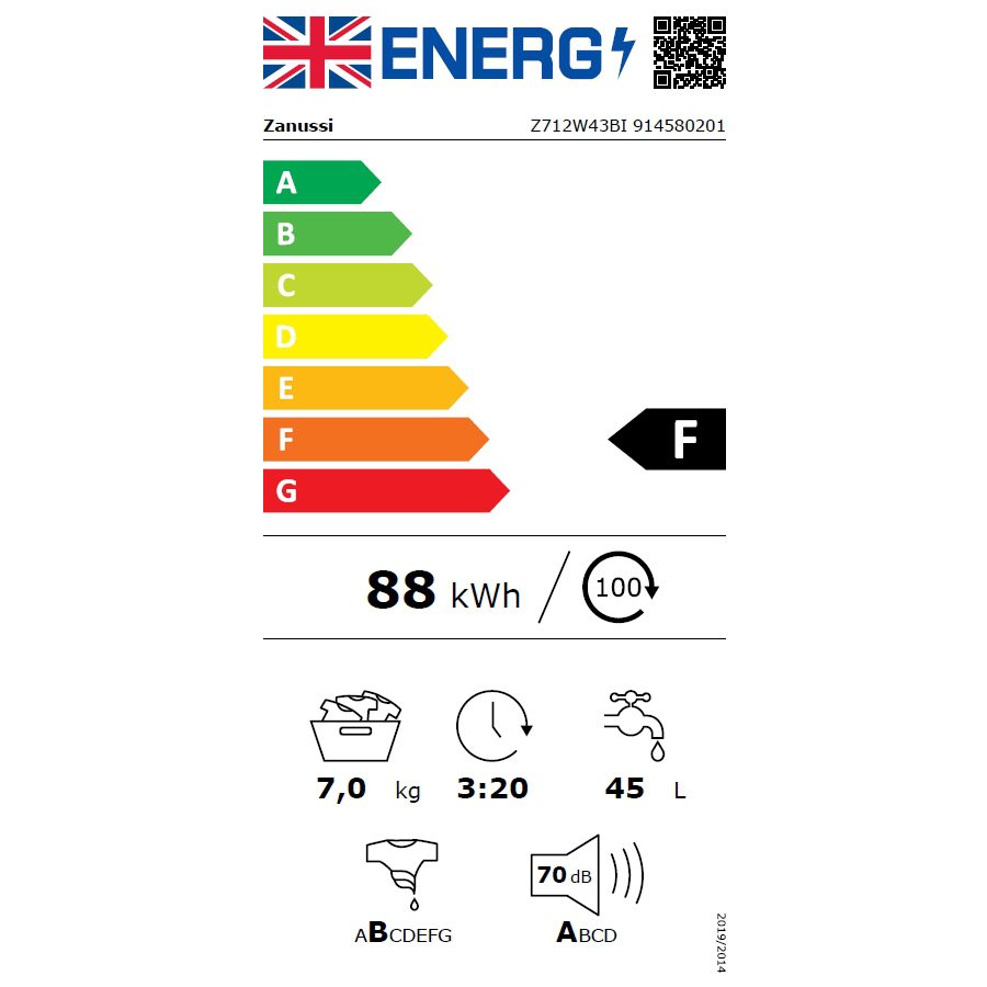 Zanussi 7kg Fully Integrated Washing Machine Z712W43BI