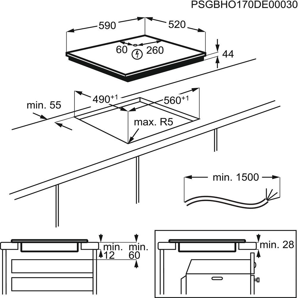 AEG 60cm Series 3000 4 Zone Bevelled Edge Induction Hob IKB64401FB – Black